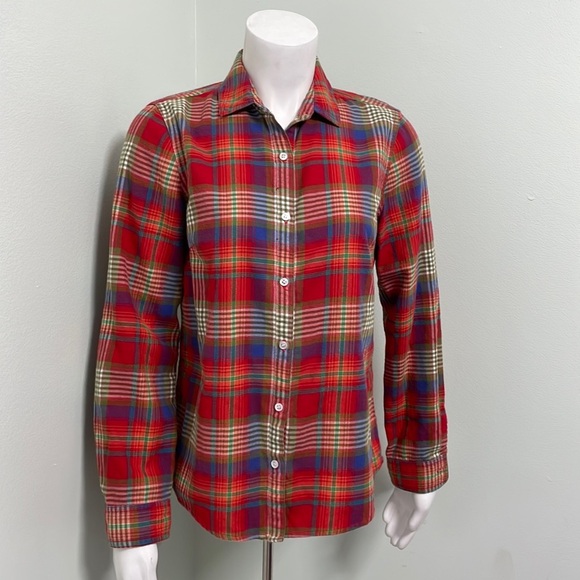 J. McLaughlin colorful red plaid long sleeve button front shirt - Picture 1 of 6
